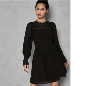 Ted Baker Arrebel Volume Sleeve Lace Mesh Panel Black Dress